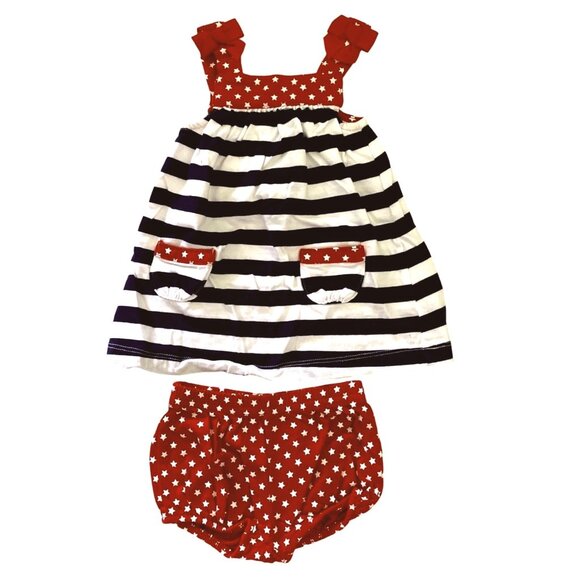 Just One You by Carters 3M Baby Girl Dress and Bloomers Set Red White Blue Stars - Picture 1 of 5